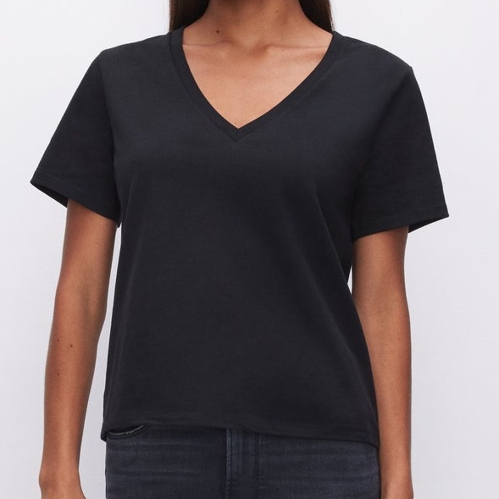 Good American Cotton Classic V-Neck Tee Black Size M | 100% Cotton Short Sleeve